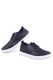 LALANG Men PU Leather Sneakers Casual Low Cut Sports Shoes Black  