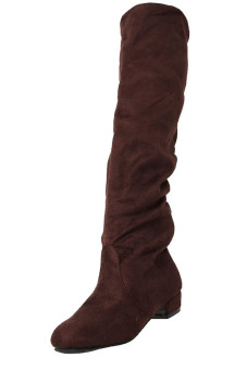 LALANG Overlength Above Knee Flat High Boots (Brown) - Intl  