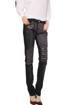 LALANG PU Leather Pants Tight Stitching Pencil Pants Trousers Black  
