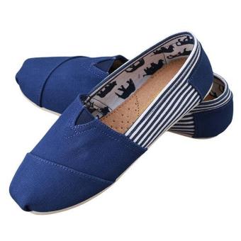 LALANG Unisex Solid Flat Canvas Shoes Lazy Casual Shoes Couple Loafers Comfortable Slip-on Shoes Blue-striped  