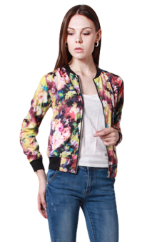 LALANG Women Floral Print Jacket Long Sleeve Coat Multicolor  