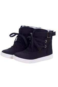 LALANG Women Lace-Up Ankle Boots Flat Canvas Shoes Sneakers Black -  