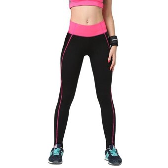 Lanbaosi Women Fashion Yoga Fitness Leggings Gym Workout Sports Pants Trousers (Black/Rose red) - intl  