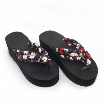 LBW Summer Japanese Tour Liangtuo Out Suihua Herringbone Slope with Thick Bottom Anti-skid Slippers Summer Female High-heeled Slippers(red)  