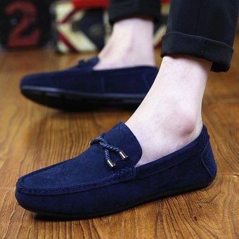 LCFU764 Fashion Kasual Bernapas Flat Di Luar Rumah Laki-Laki Sepatu Mengemudi Loafers - Blue  