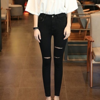 Leyi Ms. Han edition cultivate one's morality spring nine points of jeans Black - intl  