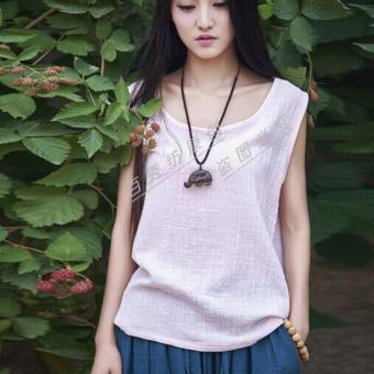 Leyi Ms the loose linen cotton sleeveless vest Pink - intl  