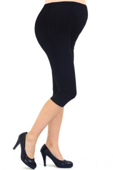 Liang Rou Belly Support Thin Stretch Maternity Cropped Leggings With Pocket Plain Color Black  