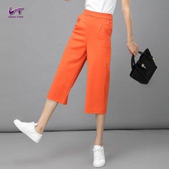 Likener Trend Calf-length Celana Longer Smooth Wide Leg Celana(Orange)  