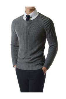 Limited Edition Slim Elbow Patch Shoulder Point Textured Raglan Sweater DARKGRAY - Intl  