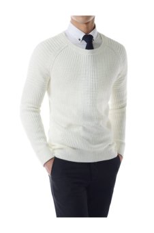 Limited Edition Slim Elbow Patch Shoulder Point Textured Raglan Sweater WHITE - Intl  