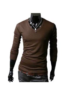 Linemart Long Sleeve Men Slim T-shirts Tee Tops ( Coffee ) (Intl)  