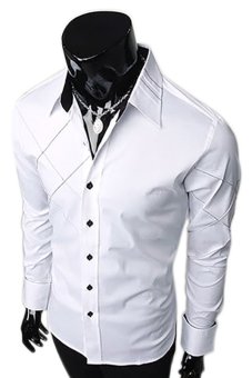 Linemart Long Sleeve Mens Casual T Shirt ( White ) (Intl)  