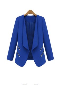 Linemart Long Sleeve Women Slim Casual Coat Suit Blazer (Blue)  