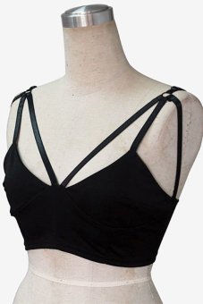 Linemart Sexy Women V-Neck Strap Sleeveless Backless Shirt Vest Blouse Tank Crop Tops (Black) - intl  