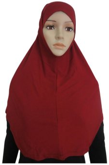 Long Muslim Turban with Under Scarf Inner Cap Hat Hijab Neck Cover Headwear (Wine Red)  
