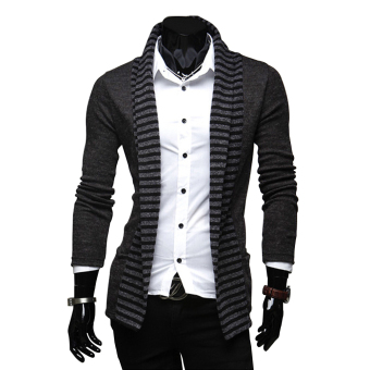 Long-sleeve Fashion Men's Knitting Shirt Dark grey (EXPORT)  