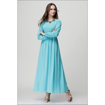 Long Sleeve High Waist Muslim Maxi Dress (Light blue) - Intl  