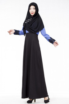 Long sleeve summer fashion muslim women lace slim Long dress baju kurung(Blue) - intl  