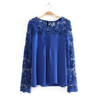 Long Sleeve Women Chiffon Blouse Shirts (Blue) - intl  