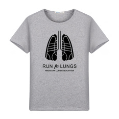 Longgar Katun Lengan Pendek Leher Bulat Cetak T-shirt (Abu-abu)