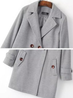 Loose Design Notched Collar Womens Nice Coat Grey  