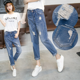 Loose Hole Jeans Pants Nine Women S Casual Haren 9 Straight Beggar Pants Pants - intl  