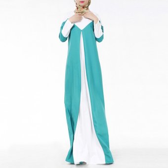 Lovaru Muslim Dress Long-sleeved Dress Stitching Dresses(Green)  