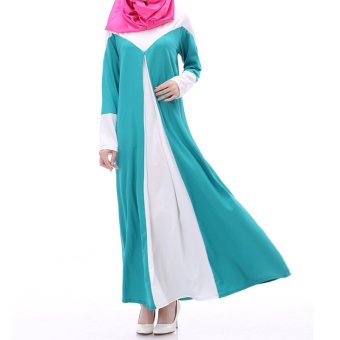 Lovaru Muslim Women's Long-sleeved Dress Stitching color(Sky blue)  