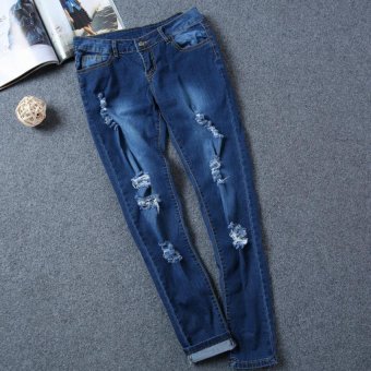 Lovaru Women High-quality Waist Hole frayed Jeans feet Personality was thin Trousers(Blue)  