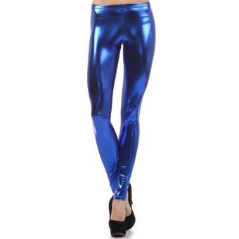 Low Waisted Metallic Wet Look Leggings (Blue)  - intl  