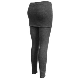 LT365 Women’s Fake 2 Piece Skirt Legging Pants Stretchy Skinny Leggings Hugging Dark Grey - intl  