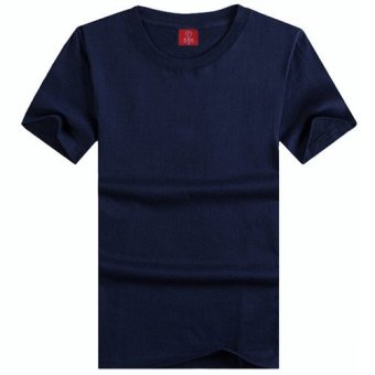 Male Female Cotton O-neck Wild Short-sleeved T-shirt(Royal Blue)  