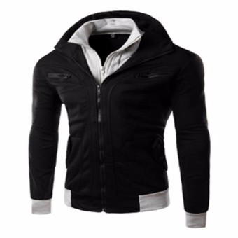 Male Hooded Jacket Casual Male Sweater Cashmere Thickening Hooded Coat (Black) - intl  