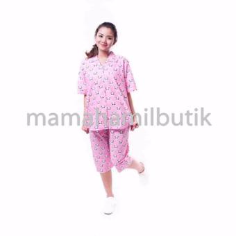 Mama Hamil Babydoll Piyama Hamil Majesty 3/4 Motif Panda Lucu - Pink  