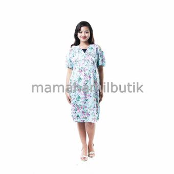 Mama Hamil Baju Hamil Dress Menyusui Katun Kemben Bunga - Biru  