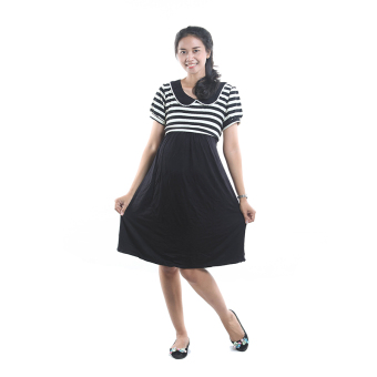 Mama Hamil Baju Hamil Dress Menyusui Salur Krah Doll Cantik - Hitam - Free 1 Celana Dalam Hamil  