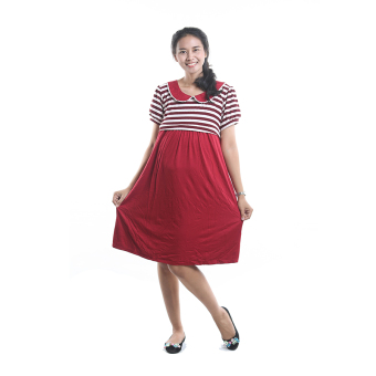 Mama Hamil Baju Hamil Dress Menyusui Salur Krah Doll Cantik - Merah - Free 1 Celana Dalam Hamil  