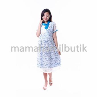 Mama Hamil Baju Hamil Dress Pesta Brokat Cantik Krah Silky Modis - Biru  