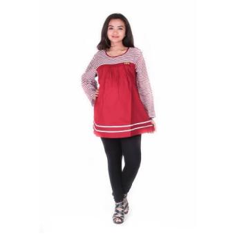 Mama Hamil Baju Hamil Menyusui Salur Katun Pita - Merah  