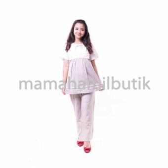 Mama Hamil Baju Hamil Modis Setelan Menyusui Katun Bordir Bunga Cantik - Abu - Free 1 Celana Dalam Hamil  