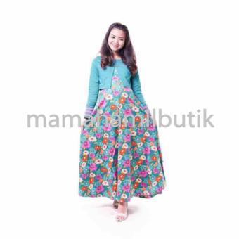 Mama Hamil Baju Hamil Muslim Gamis Hamil Katun Bolero Motif Bunga Cantik - Tosca - Free 1 Celana Dalam Hamil  