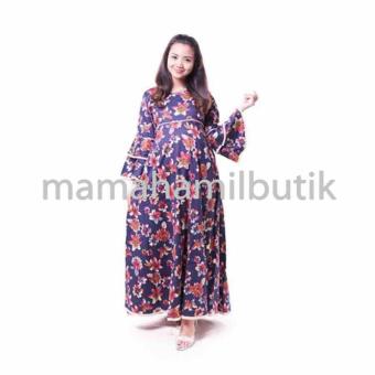 Mama Hamil Baju Hamil Muslim Gamis Hamil Katun Bunga Cantik Lengan Lonceng - Biru - Free 1 Celana Dalam Hamil  