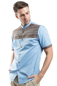 Manly Short Sleeve Slim Fit Plain Shirt - Biru  