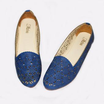 Marlee - Laser Cut Off Flat Shoes BB-17 Navy  
