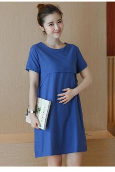 Maternity Clothing Wear Breast Feeding Maternity Dresses Clothes for Pregnant Women Pregnant Dress(blue) - intl  