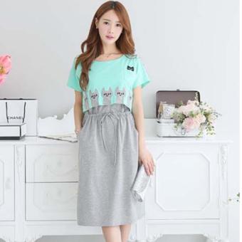 maternity dress cat pattern loose bat sleeve breastfeeding dress - intl  