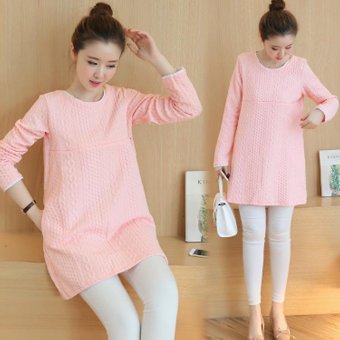 Maternity dress color spring spring spring 2017 dress pregnant or nursing in the long section of Korean fashion (Pink) - intl  