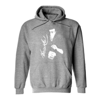 Men autumn Winter Star Bruce Lee Image Printed Cotton and Cashmere Casua hoodies(grey)  