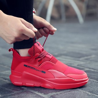 Men Casual Shoes Fashions Men Shoes Luxury Brand Black High Top Flats Sneakers (Red) - intl  